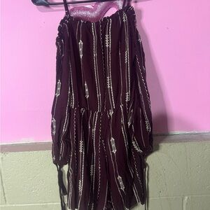 Lush Burgundy Off-Shoulder Embroidered Romper
